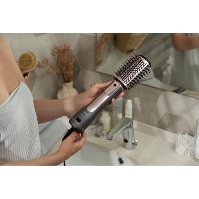 Фен-щітка Ardesto Brush Pink Touch, 1200Вт, 2 швидкості, 2 темп. режими, LED-дисплей, функція іонізації , 4 насадки, сірий+ роже