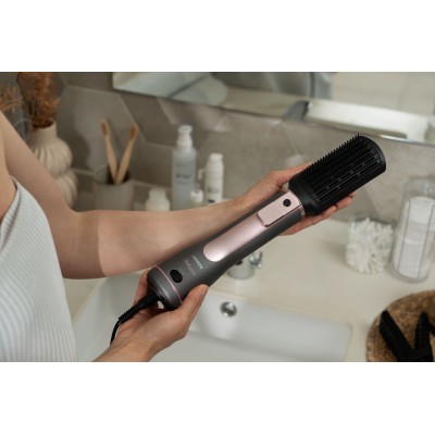 Фен-щітка Ardesto Brush Pink Touch, 1200Вт, 2 швидкості, 2 темп. режими, LED-дисплей, функція іонізації , 4 насадки, сірий+ роже