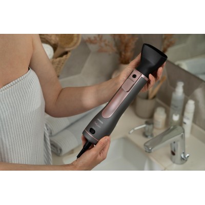 Фен-щітка Ardesto Brush Pink Touch, 1200Вт, 2 швидкості, 2 темп. режими, LED-дисплей, функція іонізації , 4 насадки, сірий+ роже