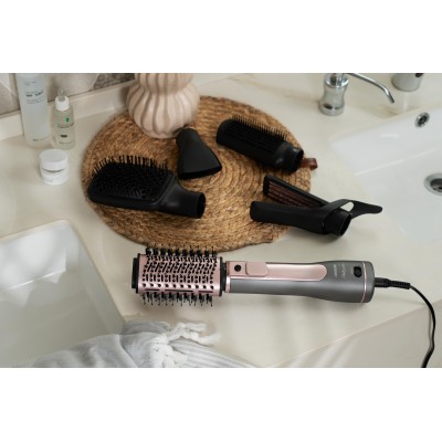 Фен-щітка Ardesto Brush Pink Touch, 1200Вт, 2 швидкості, 2 темп. режими, LED-дисплей, функція іонізації , 4 насадки, сірий+ роже