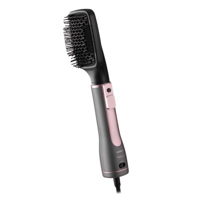 Фен-щітка Ardesto Brush Pink Touch, 1200Вт, 2 швидкості, 2 темп. режими, LED-дисплей, функція іонізації , 4 насадки, сірий+ роже