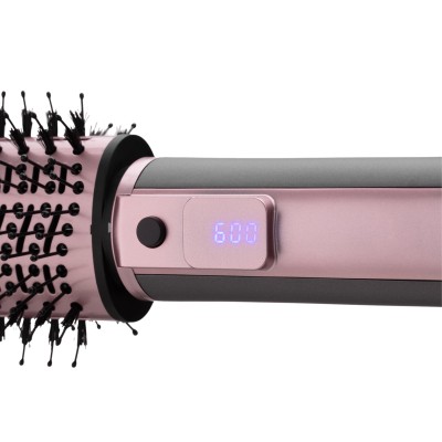 Фен-щітка Ardesto Brush Pink Touch, 1200Вт, 2 швидкості, 2 темп. режими, LED-дисплей, функція іонізації , 4 насадки, сірий+ роже