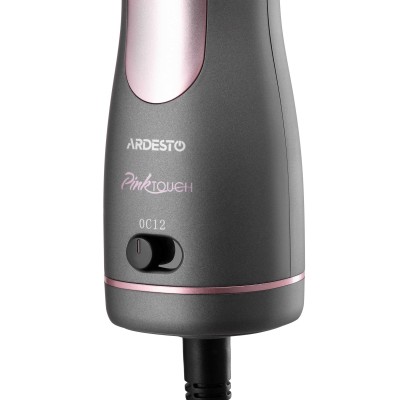 Фен-щітка Ardesto Brush Pink Touch, 1200Вт, 2 швидкості, 2 темп. режими, LED-дисплей, функція іонізації , 4 насадки, сірий+ роже