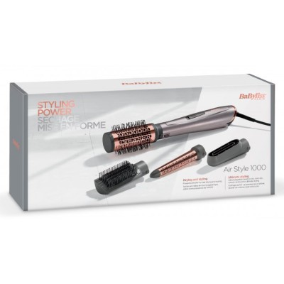 Фен-щітка Babyliss, 1000Вт, 2 режими, іоніз-я, хол. обдув, кераміка, сірий (AS136E)