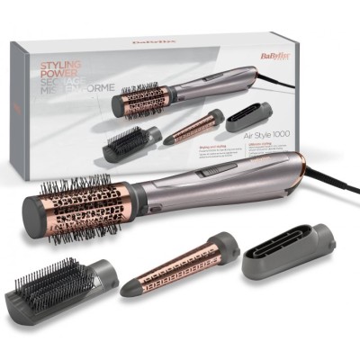 Фен-щітка Babyliss, 1000Вт, 2 режими, іоніз-я, хол. обдув, кераміка, сірий (AS136E)