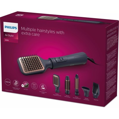 Фен-щітка Philips 5000 Series 1000Вт, 3 режими, іонізація, 5 насадок, синій (BHA530/00)
