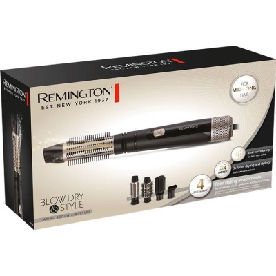 Фен-щітка Remington Blow Dry & Style Caring, 1000Вт, 2 режими, іоніз-я, хол. обдув, чохол, кераміка, чорно-золотий (AS7500)