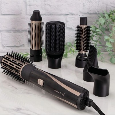 Фен-щітка Remington Blow Dry & Style Caring, 1200Вт, 2 режими, іоніз-я, хол. обдув, кейс для зберігання, кераміка, чорно-золотий