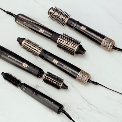Фен-щітка Remington Blow Dry & Style Caring, 1200Вт, 2 режими, іоніз-я, хол. обдув, кейс для зберігання, кераміка, чорно-золотий