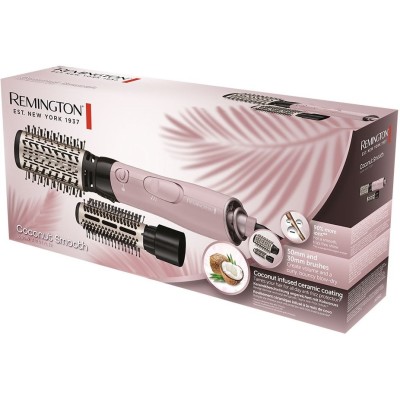 Фен-щітка Remington Coconut Smooth, 1000Вт, 2 режими, іонізація, хол. обдув, 2 насадки, чорно-рожевий (AS5901)