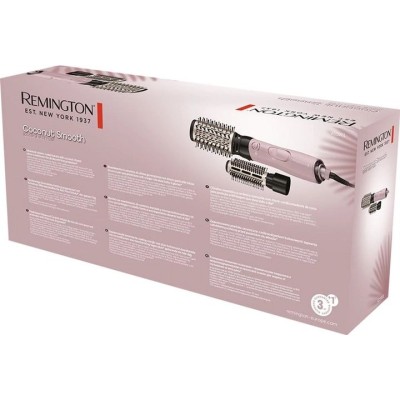 Фен-щітка Remington Coconut Smooth, 1000Вт, 2 режими, іонізація, хол. обдув, 2 насадки, чорно-рожевий (AS5901)