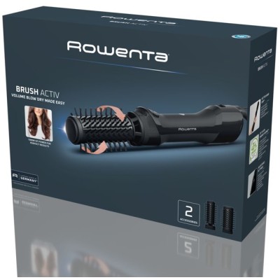 Фен-щітка Rowenta Renewal Brush Active, 1000Вт, 3 режими, іоніз-я, хол. обдув, оберт. насадка, 2 насадки, кераміка, чорний (UB95