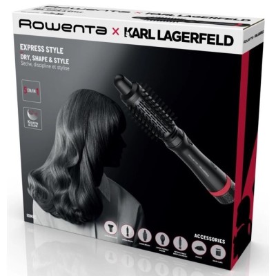 Фен-щітка Rowenta x Karl Lagerfeld Express Style, 800Вт, 3 режими, іоніз-я, чохол, чорний (CF635LF0)