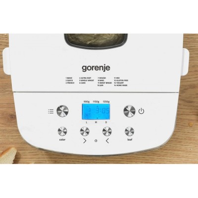 Хлібопічка Gorenje 750Вт, програм-14, макс.вага -1.350кг, форма прямокутник, пластик, білий (BM1350W)