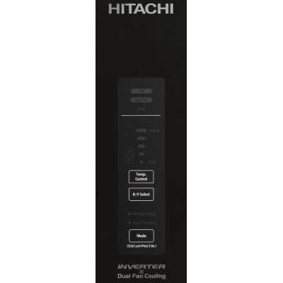 Холодильник Hitachi з нижн. мороз., 190x60х65, холод.відд.-215л, мороз.відд.-115л, 2дв., А++, NF, інв., зона нульова, чорний (ск