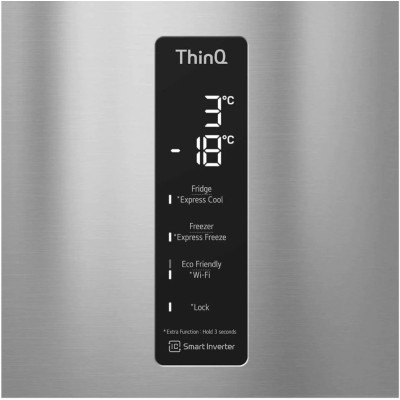 Холодильник LG з нижн. мороз., 203x60х68, холод.відд.-277л, мороз.відд.-107л, 2дв., А++, NF, інв., диспл зовн., Fresh Сonverter,