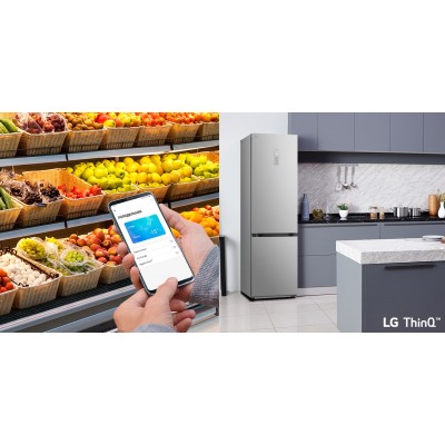 Холодильник LG з нижн. мороз., 203x60х68, холод.відд.-277л, мороз.відд.-107л, 2дв., А++, NF, інв., диспл зовн., Fresh Сonverter,