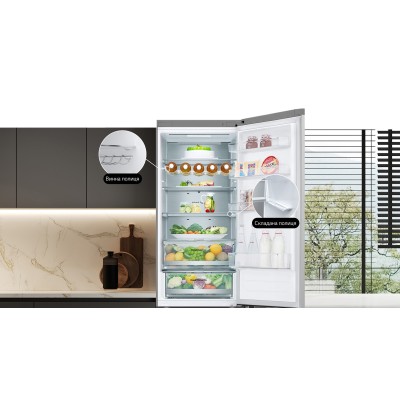 Холодильник LG з нижн. мороз., 203x60х68, холод.відд.-277л, мороз.відд.-107л, 2дв., А++, NF, інв., диспл зовн., Fresh Сonverter,