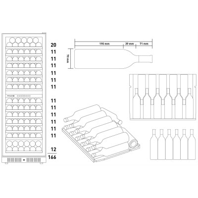 Холодильник Philco для вина, 177х59.5х68, холод.відд.-418л, зон - 1, бут-166, диспл, підсвітка, чорний (PW166GD)