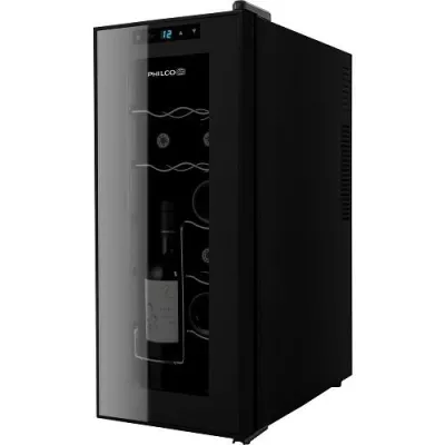Холодильник Philco для вина, 63.8х25.2х50, холод.відд.-32л, зон - 1, бут-12, диспл, підсвітка, чорний (PW12F)