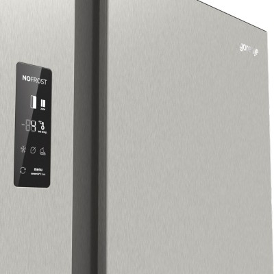 Холодильник SBS Gorenje, 179х67х92см, 2 двері, 356( 191)л, А++, NF+, Інв. , Зона св-ті, Зовн. Диспл, матовий сірий (NRR9185EAXL)