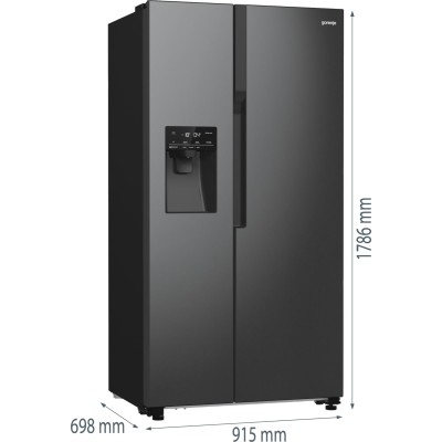 Холодильник SBS Gorenje, 179х70х92см, 2 двері, 376(190)л, А++, NF+, Інв., Зона св-ті, диспенсер, генератор льоду, Зовн. Диспл, ч