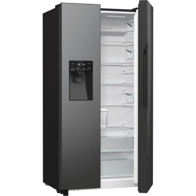 Холодильник SBS Gorenje, 179х70х92см, 2 двері, 376(190)л, А++, NF+, Інв., Зона св-ті, диспенсер, генератор льоду, Зовн. Диспл, ч