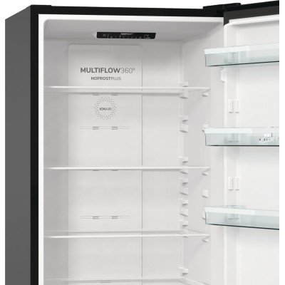 Холодильник з нижн. мороз. камерою Gorenje, 200х60х60см, 2 двері, 235( 96)л, А++, NoFrost+ , LED дисплей, Зона св-ті, чорний (NR