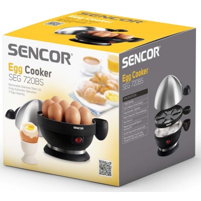 Яйцеварка Sencor, 380Вт, механічне керув., 3 рівня приготування, на 7 яєць, метал/пластик, чорний (SEG720BS)