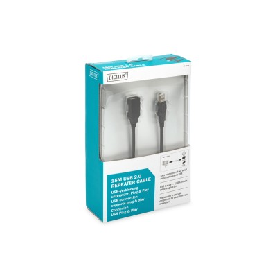 Подовжувач DIGITUS USB 2.0 Active Cable, A/M-A/F, 15м, чорний (DA-73101)