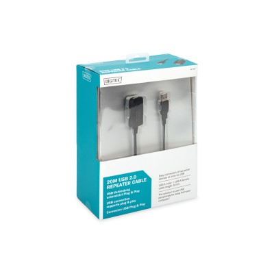 Подовжувач DIGITUS USB 2.0 Active Cable, A/M-A/F, 20м, чорний (DA-73102)