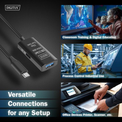 Подовжувач DIGITUS USB 3.2 Gen1 Active Cable 5G, C/M-A/F, 5м, чорний (DA-73110)