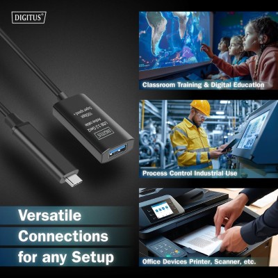 Подовжувач DIGITUS USB 3.2 Gen2 Active Cable 10G, C/M-A/F, 5м, чорний (DA-73113)