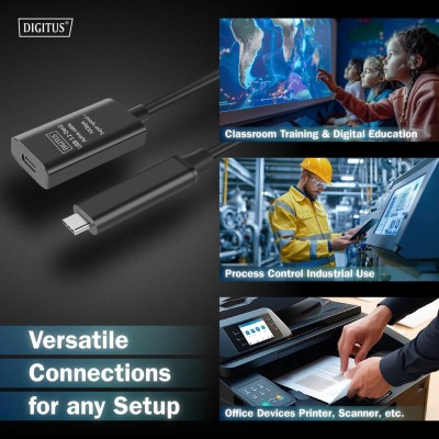 Подовжувач DIGITUS USB 3.2 Gen2 Active Cable 10G, C/M-C/F, 5м, чорний (DA-73112)