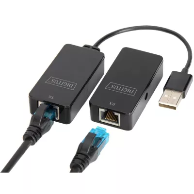 Подовжувач DIGITUS USB, USB 2.0, для використання з кабелем Cat5/5e/6 UTP, STP або SFT, до 50 м, чорний (DA-70141)