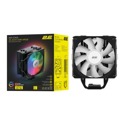 Процесорний кулер 2E GAMING Air Cool ACN120B-ARGB, LGA1851, 1700, 1200, 115x, 1366, AM5, AM4, AM3, AM3+, 4pin PWM, 3pin +5VARGB,