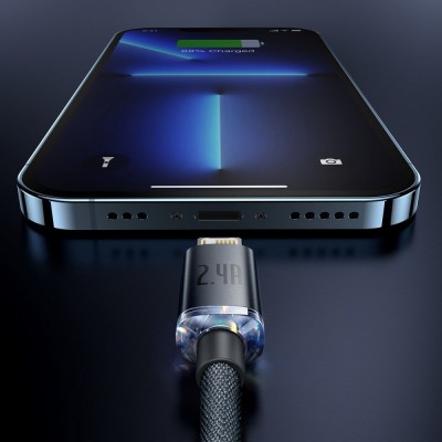 Кабель Baseus Crystal Shine Series Fast Charging Data USB кабель USB To IP 2.4A 1.2m (CAJY000001) Black