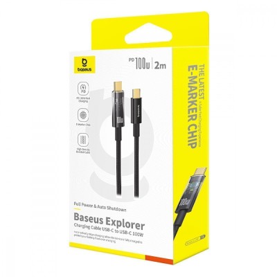 Кабель Baseus Explorer Series Auto Power-Off Type-C To Type-C 100W (2m) (P10319704111-00) Black