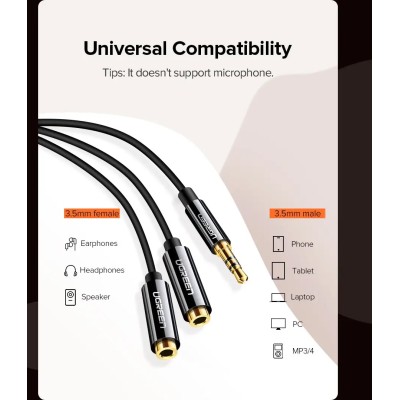 Кабель UGREEN AV134 3.5mm Male To 2 Female Audio Cable 25cm Black (20816)