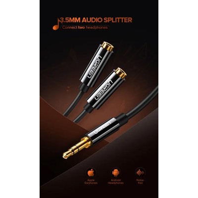 Кабель UGREEN AV134 3.5mm Male To 2 Female Audio Cable 25cm Black (20816)