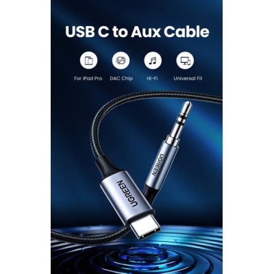 Кабель UGREEN CM450 USB-C Male To 3.5mm Male Audio Cable With Chip 1m (20192)