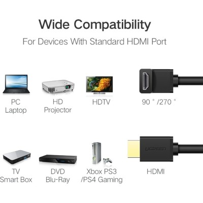 Кабель UGREEN HD103 HDMI Cable Right Angle 90 Degree 1m (10172) Black