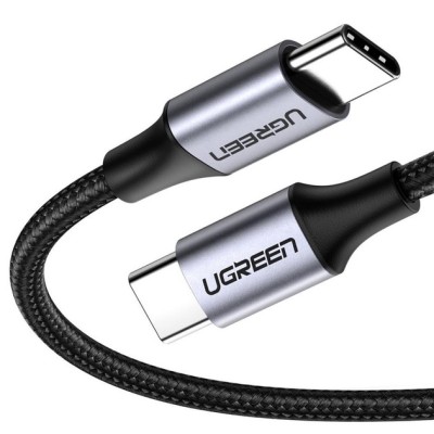 Кабель UGREEN US261 USB Type-C To USB Type-C 60W Round Cable Nickel Plating Aluminum Shell 3A 0.5m Black/Gray (50149)