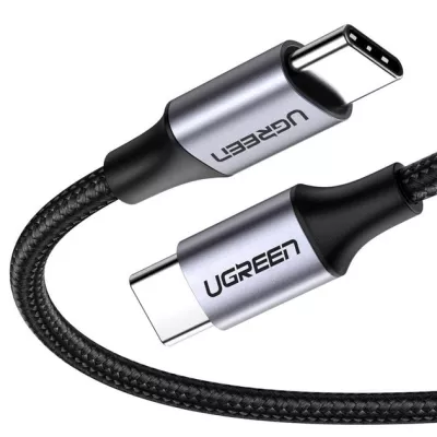 Кабель UGREEN US261 USB Type-C To USB Type-C 60W Round Cable Nickel Plating Aluminum Shell 3A 0.5m Black/Gray (50149)