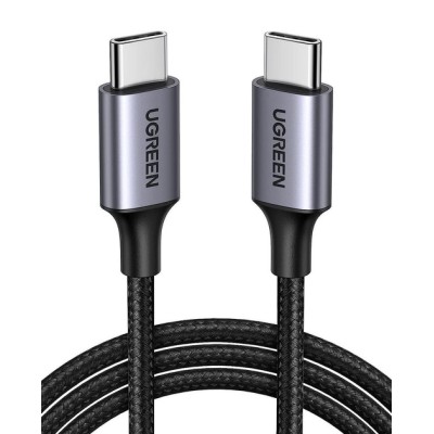 Кабель UGREEN US261 USB Type-C To USB Type-C 60W Round Cable Nickel Plating Aluminum Shell 3A 0.5m Black/Gray (50149)