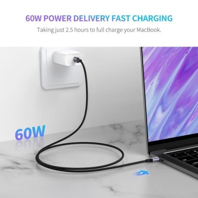 Кабель UGREEN US261 USB Type-C To USB Type-C 60W Round Cable Nickel Plating Aluminum Shell 3A 0.5m Black/Gray (50149)