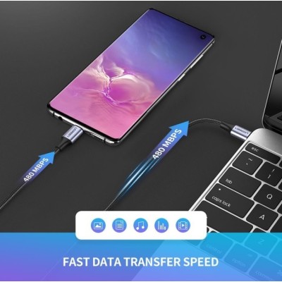 Кабель UGREEN US261 USB Type-C To USB Type-C 60W Round Cable Nickel Plating Aluminum Shell 3A 0.5m Black/Gray (50149)