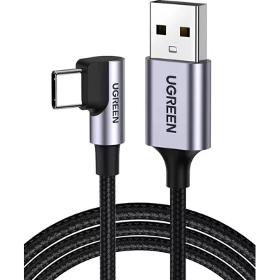Кабель UGREEN US284 USB 2.0 To Angled USB Type-C Cable Aluminum Shell With Braided 3A 2m Black (50942)