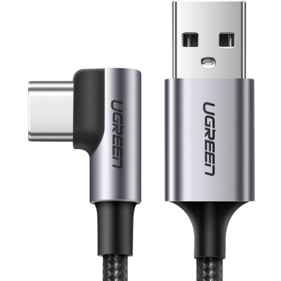 Кабель UGREEN US284 USB 2.0 To Angled USB Type-C Cable Aluminum Shell With Braided 3A 2m Black (50942)