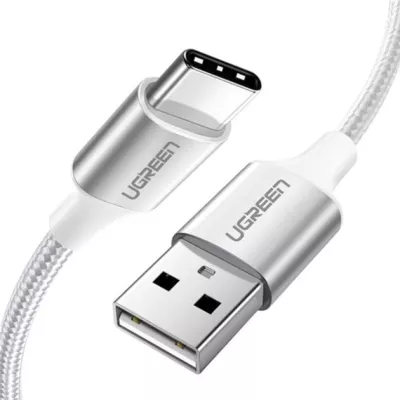 Кабель UGREEN US288 USB 2.0 To USB Type-C Cable Nickel Plating Aluminum Braid 3A 0.25m White (60129)